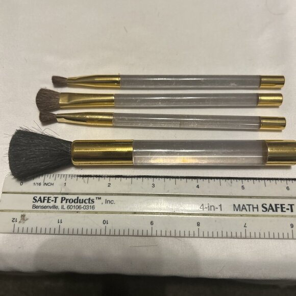 Cosmetic Makeup Brush Set of 4 Long Assorted Size Clear Handles W/gold New 6” - Picture 2 of 9